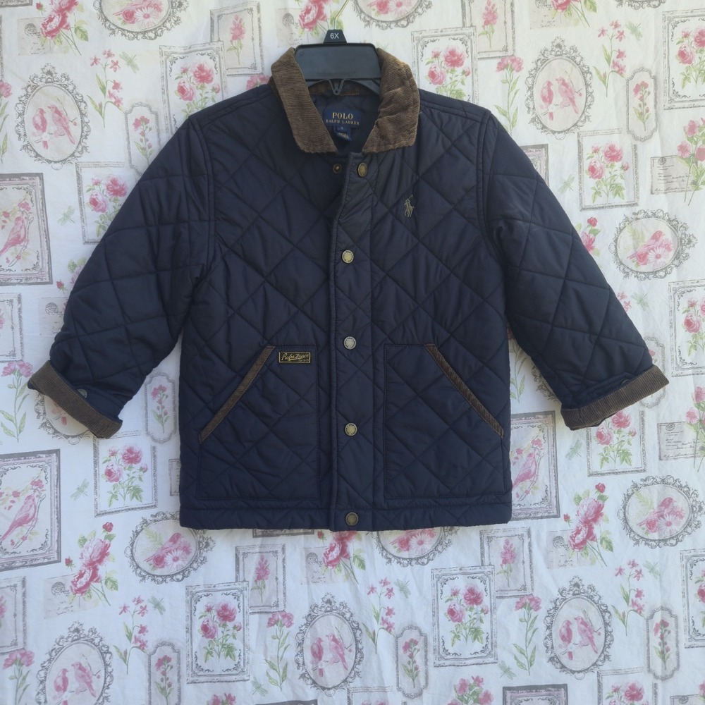 Boy's Polo Ralph Lauren Navy Youth Quilted Barn Jacket Corduroy Collar Size 5